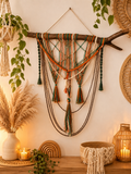Decor de Perete Boho din Macrame – Handmade cu Lemn Natural