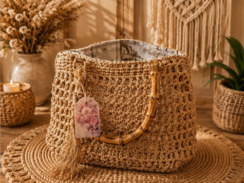 Geanta Handmade din Raffia Naturala cu Manere din Bambus - Boho Chic Elegant