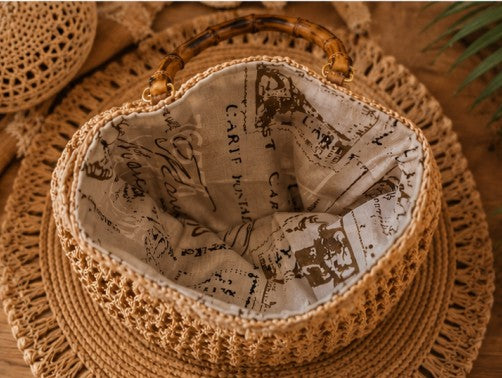 Geanta Handmade din Raffia Naturala cu Manere din Bambus - Boho Chic Elegant