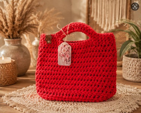 Geantă Croșetată Handmade Roșie Intens – Statement Piece Boho Chic