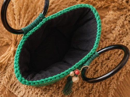 Geantă Croșetată Handmade Verde Smarald cu Mânere Rotunde – Statement Piece